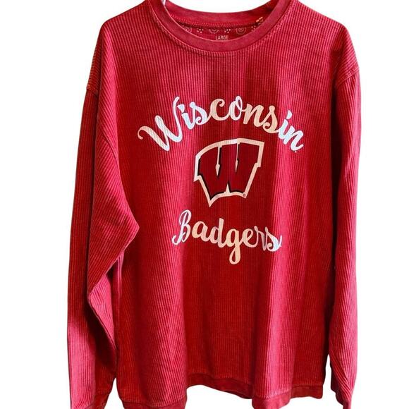 Pressbox Tops - Wisconsin Badger Red Oversized Pullover Corduroy Look Women’s Size Large